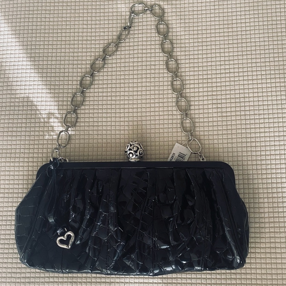 Brighton Black Clutch Handbag with Silver Chain